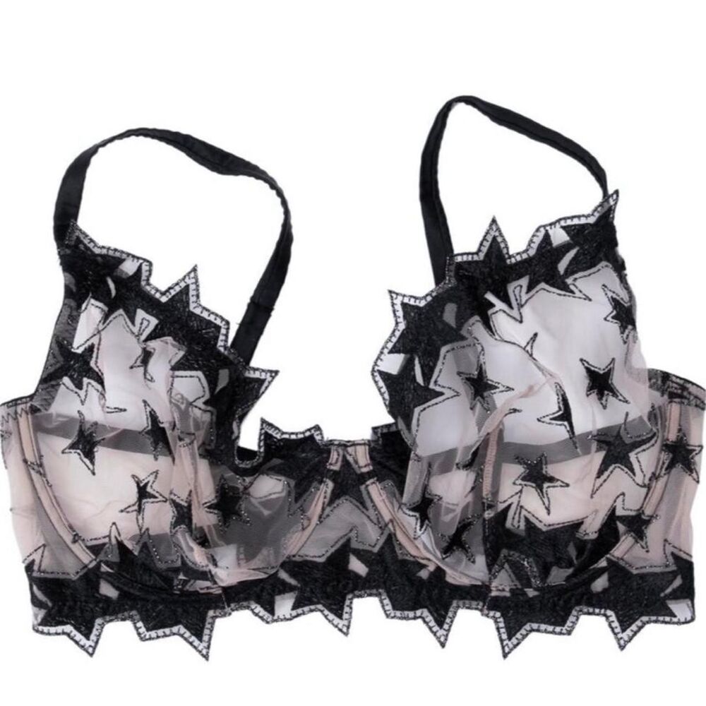 NWT Fleur de Mal Black Super Star Demi Balconette Bra 38F
